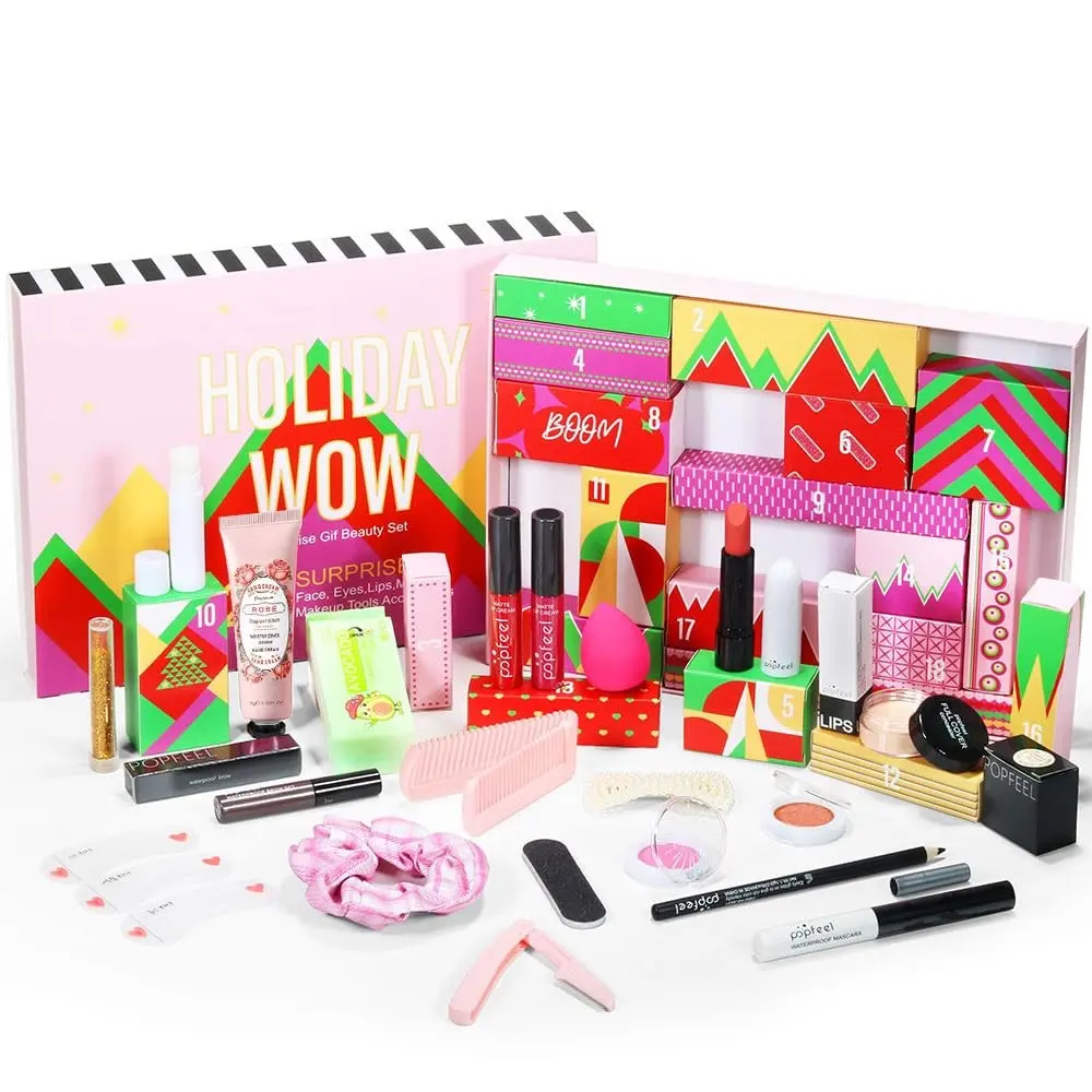 Makeup Advent Calendar 2026 for Teens Girls, Christmas Countdown Calendar Surprise Makeup Gift Kit, Include Lip Gloss, Blush, Concealer, Mascara, Eyebrow Pencil