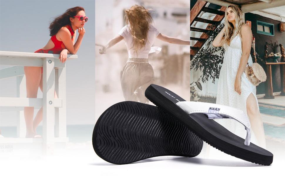 KOLILI Women's Flip Flop Sandals Cushioned Thong Sandals for Beach & Summer Comfortable Slippers Walking Shoes Home Shoes Fashionable Classic Versatile Black SpringStatements