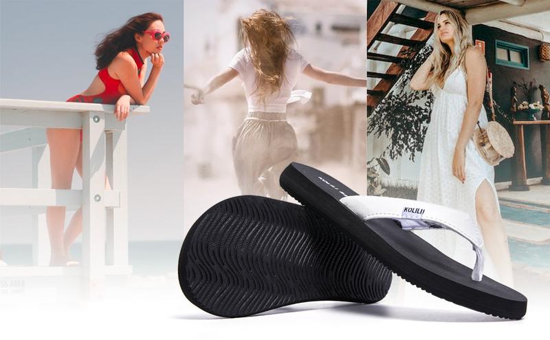 KOLILI Women's Flip Flop Sandals Cushioned Thong Sandals for Beach & Summer Comfortable Slippers Walking Shoes Home Shoes Fashionable Classic Versatile Black