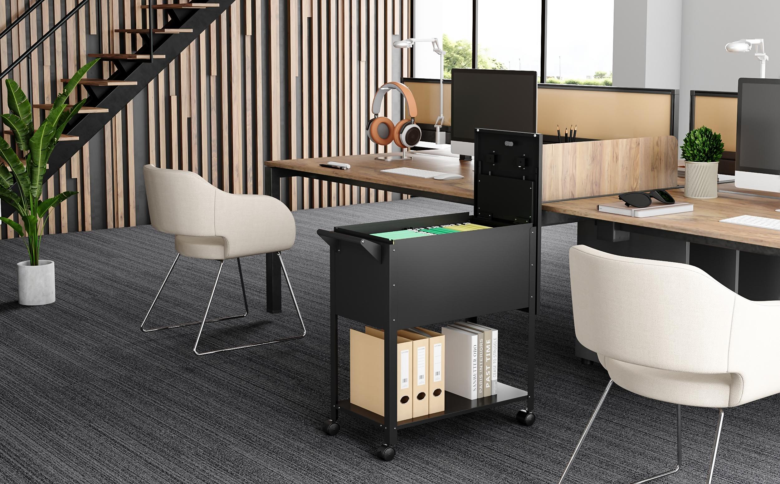 Yizosh Metal Rolling File Storage Cart with Wheels, Mobile File Cabinet with Lock, Filing Cabinet Organizer for Legal/A4 (Black) Sliding Drawers