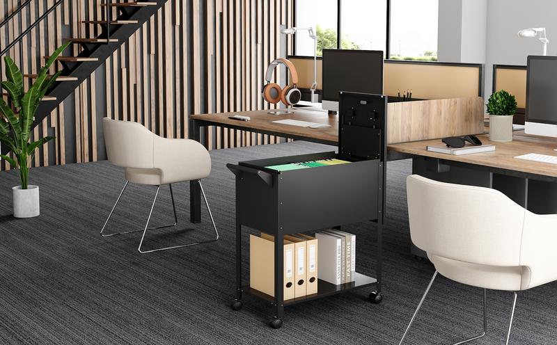 Yizosh Metal Rolling File Storage Cart with Wheels, Mobile File Cabinet with Lock, Filing Cabinet Organizer for Legal/A4 (Black) Sliding Drawers