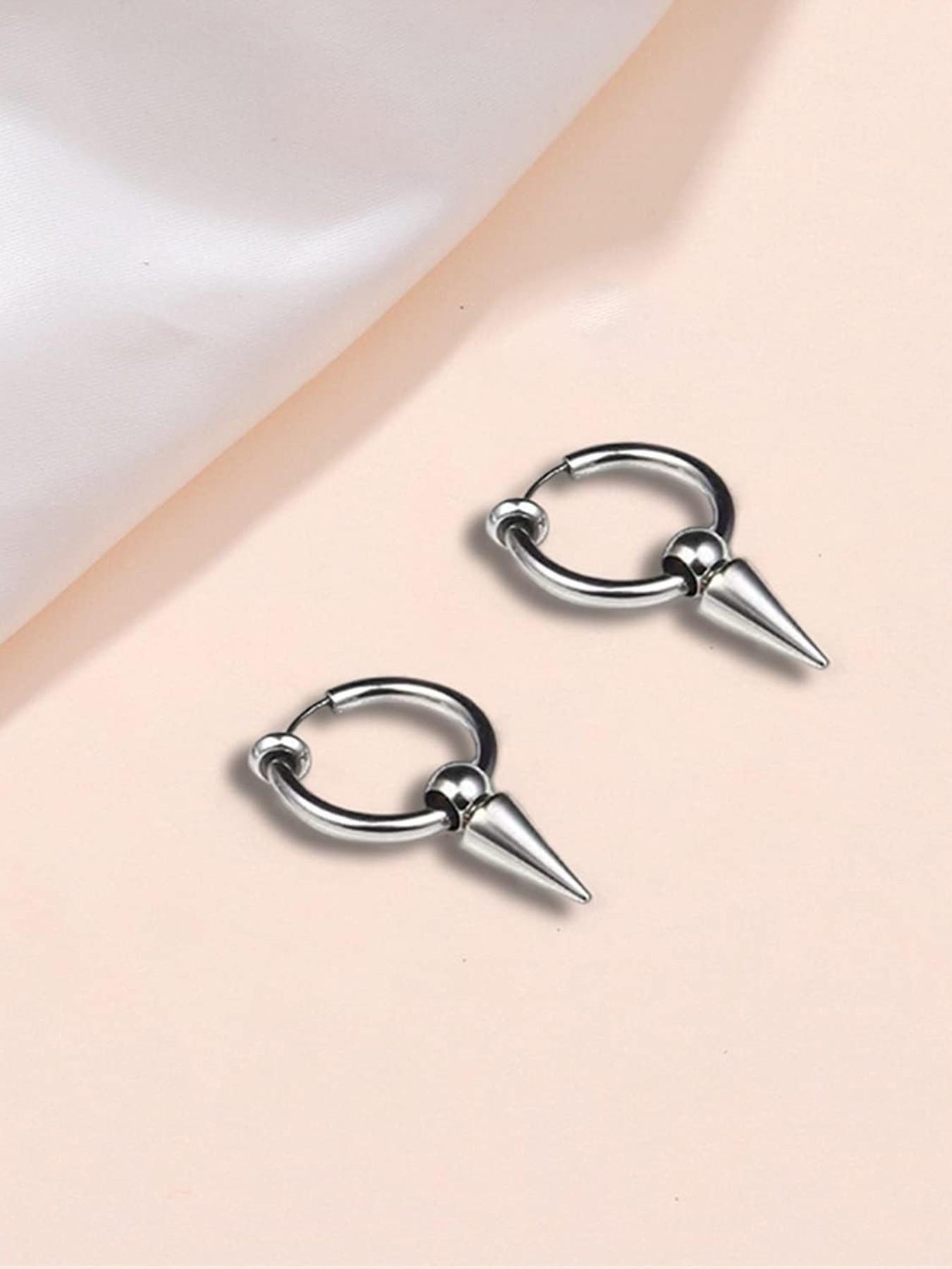 Personalized Punk Spike Dangle Drop Hoop Earrings, Stainless Steel Hoops for Women Men, Cuff Cartilage Tragus Helix Wrap Geometric Earrings