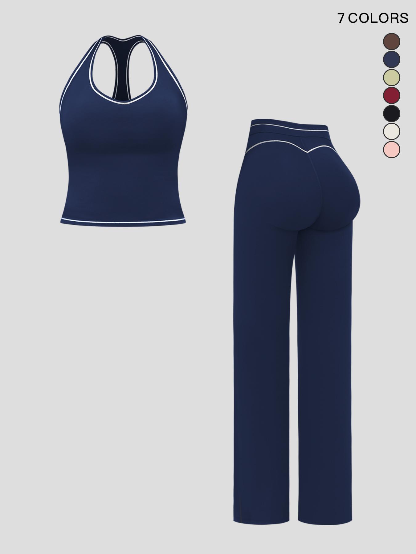 Women's Yoga Set with Dual Shoulder Straps, High-End Feel Sportswear, Running & Exercise, Colorblock Fleece Fabric, High Stretch Sporty
