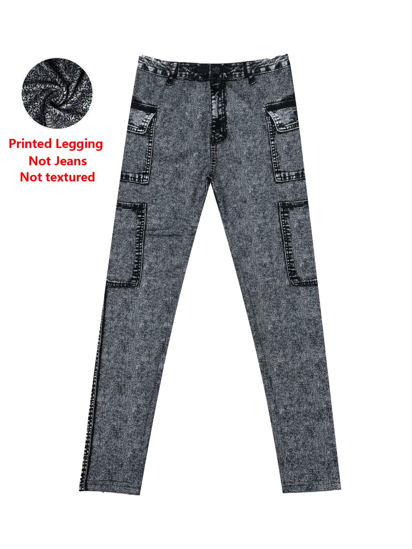 Women's Imitation Denim Skinny Pants, Denim Print Design, Stylish Comfortable Fit for Everyday Wear Women's Imitation Denim Skinny Pants, Denim Print Design, Stylish Comfortable Fit for Everyday Wear