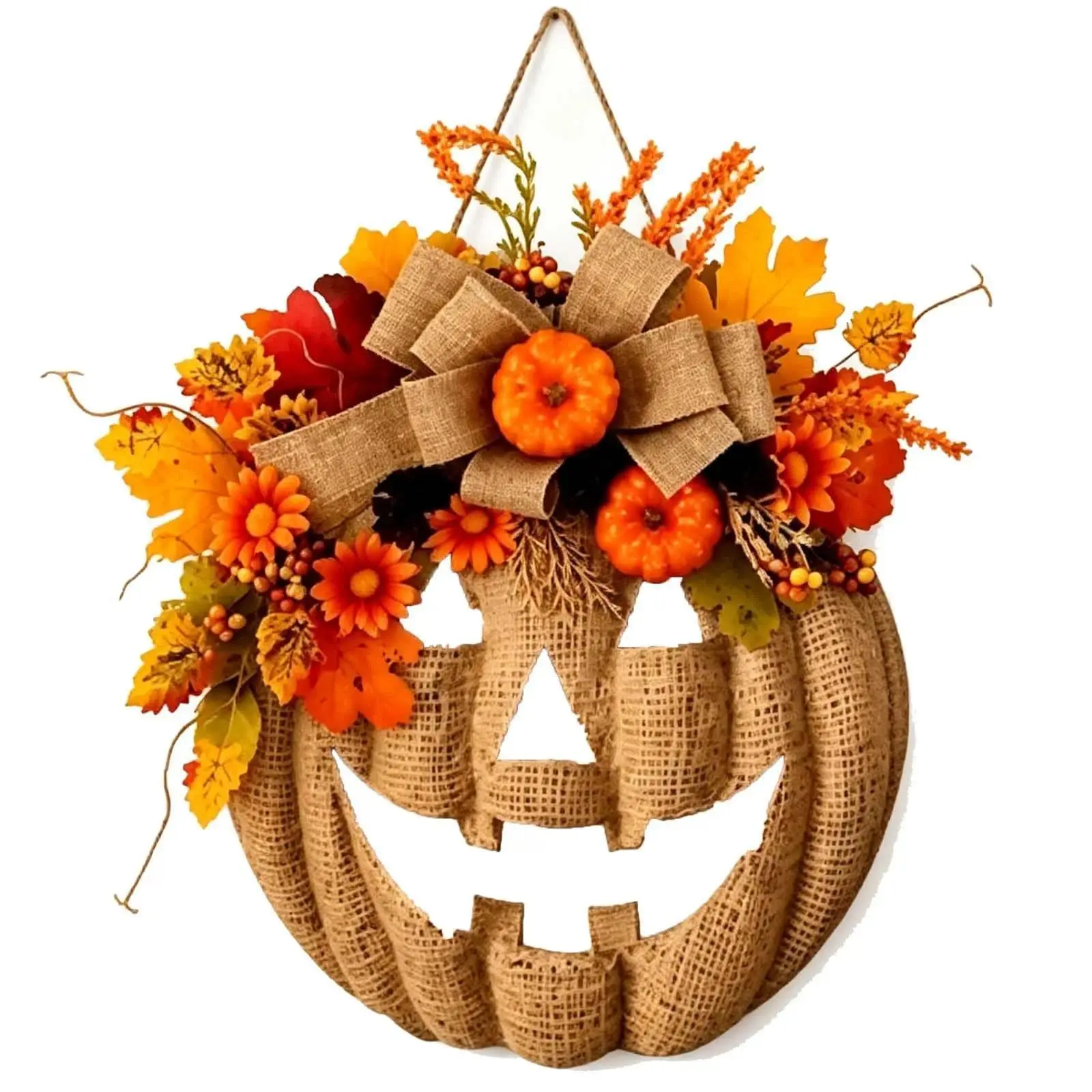 Hemp Pumpkin Wreath, Rustic Fall Wreath, Halloween Fall Wreath, Perfect for Porch Home Decor, Autumn Door Decoration, Festive Decoration, Hanging Ornaments, Decorations And Ornaments