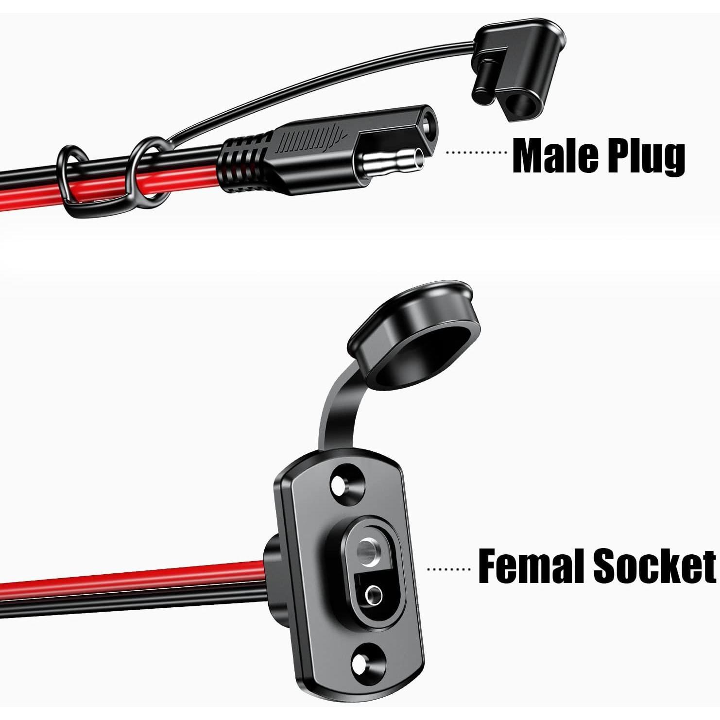 2 count SAE Quick Connector Harness, 1FT 12AWG SAE Adapter Male Plug to Female Socket ,  SAE Extension Cord for Solar Panel Generator  Charger