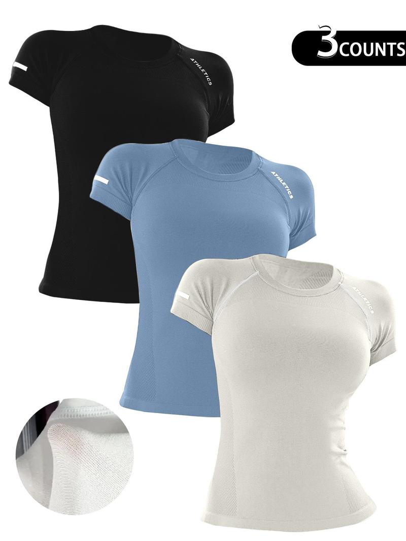 Women's Letter Print Raglan Sleeve Sports Tee, Breathable Quick Drying Round Neck Short Sleeve T-Shirt for Yoga Gym Workout Running, Ladies Sportswear for All Seasons