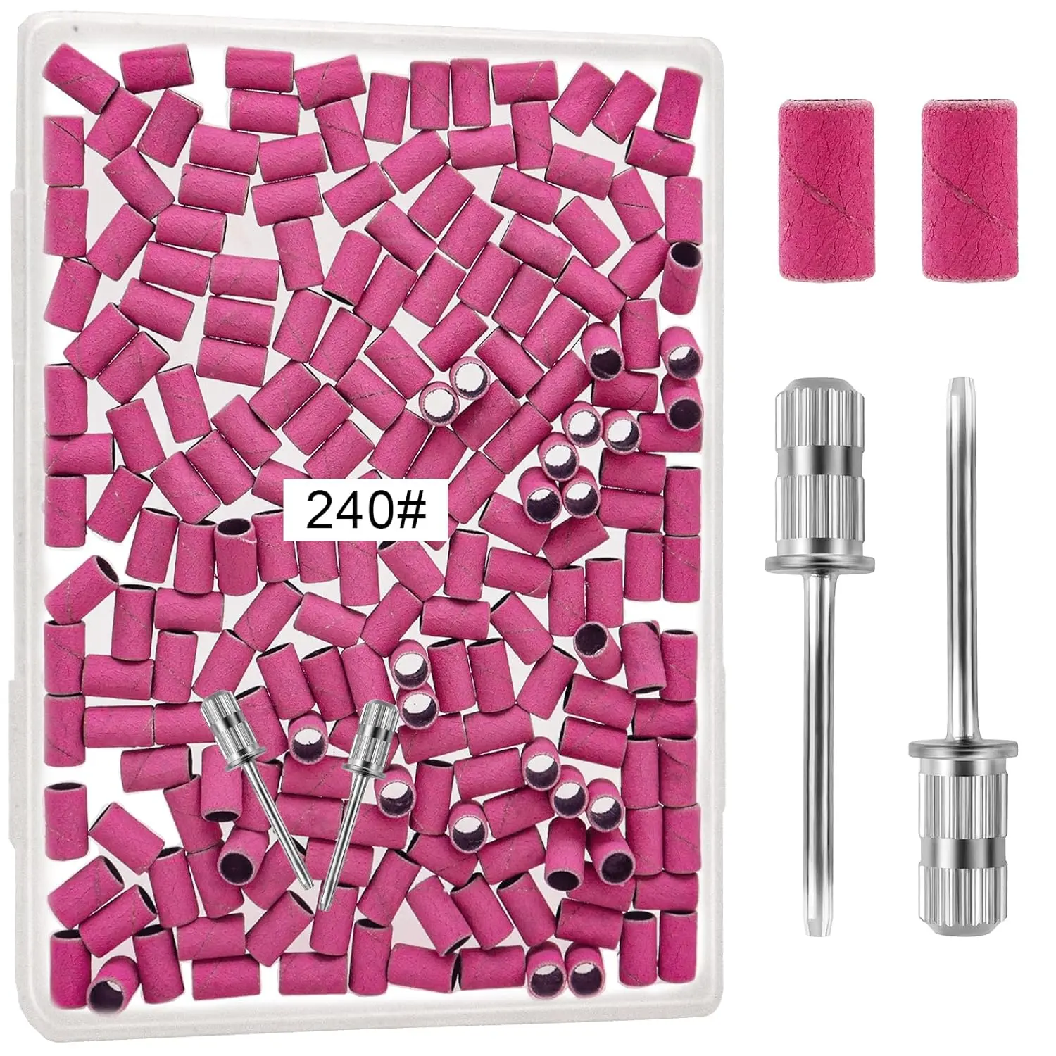 200 Pcs 240 Grit Sanding Bands for Nail Drill, Extra Fine Sanding Bands for Nail for Natural Nails Polishing and Shaping, Nail Sanding Bands, Nail Sanding Bands Set for Manicures Pedicures (Pink)