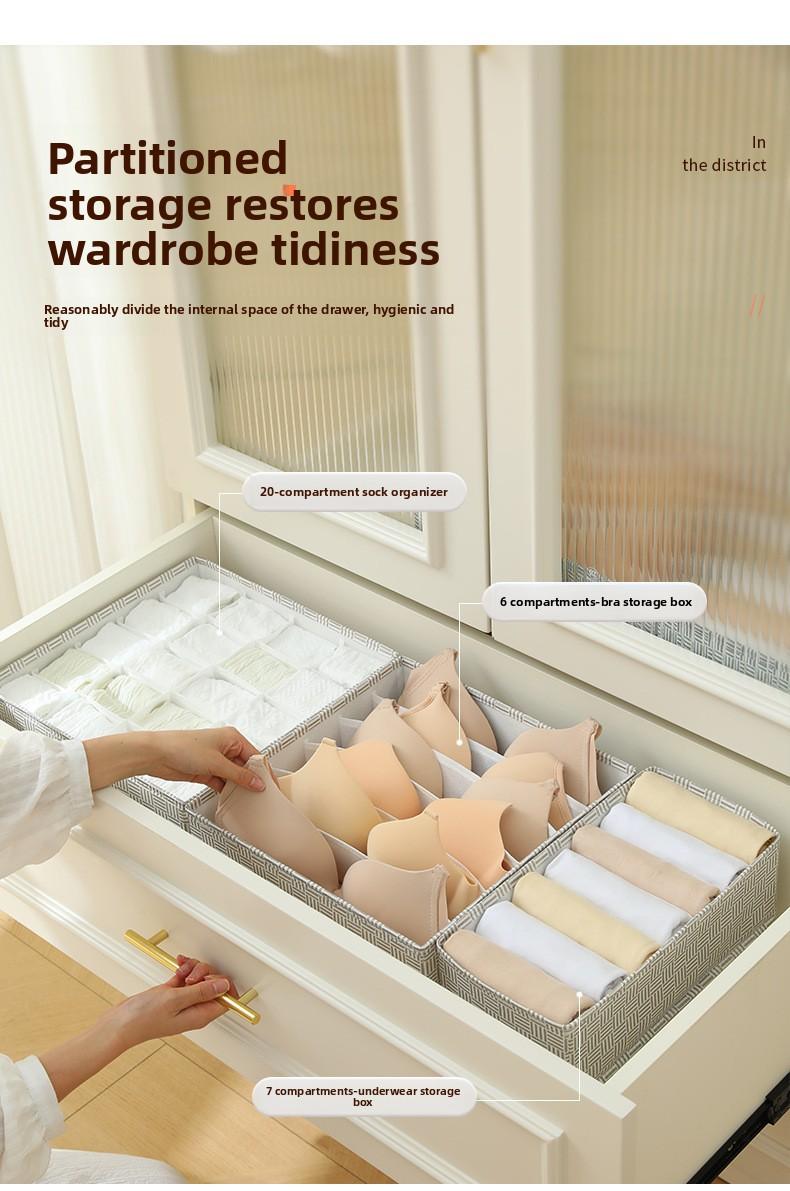 Underwear Drawer Organizer, 6/7/20 Grid Bra Panty Socks Storage Box, Foldable Lingerie Divider for Bedroom Dorm Closet