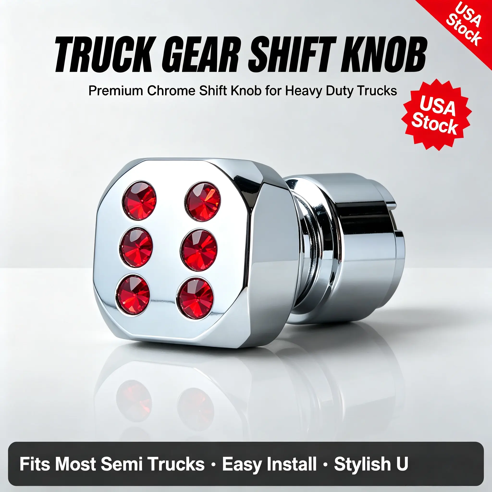 Dice Shape Chrome Gear Shift Knob Red Rhinestone Decor for Trucks  70654 Manual Transmission Shift Knob, Gearshift Knob, Chrome, Dice, 13/15/18 Speed, with Adapter,car,pedal,,running,board,degree,rotation,wheel,paddle,shifter,trim,foot,2019-2025,dodge,ram
