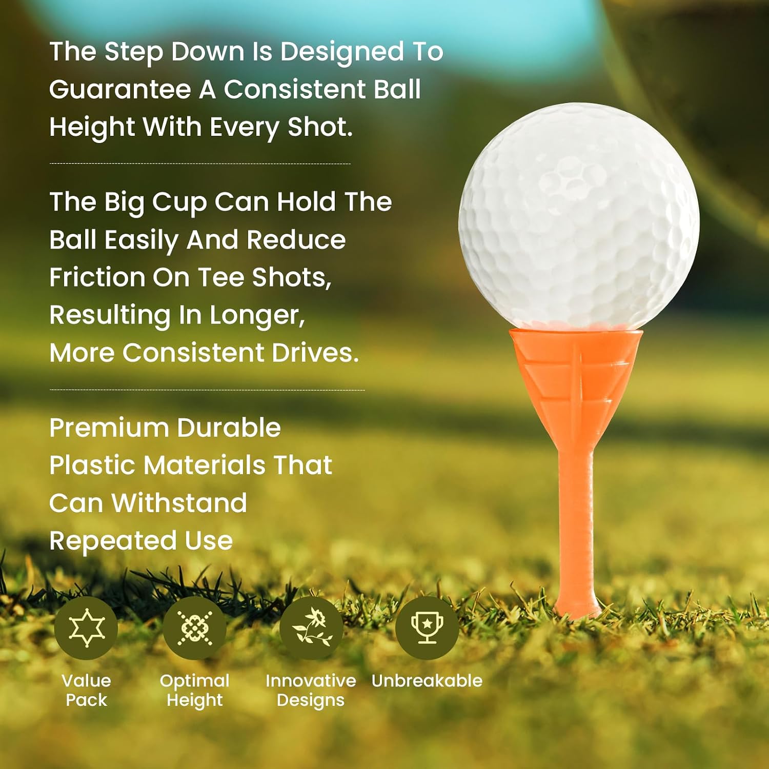 Unbreakable Plastic Golf Tees 3 1/4 Inch 20/40 Pack | Big Cup Holds Ball Securely, Stopper for Consistent Height, Low Friction to  Spin, Multiple Color Options