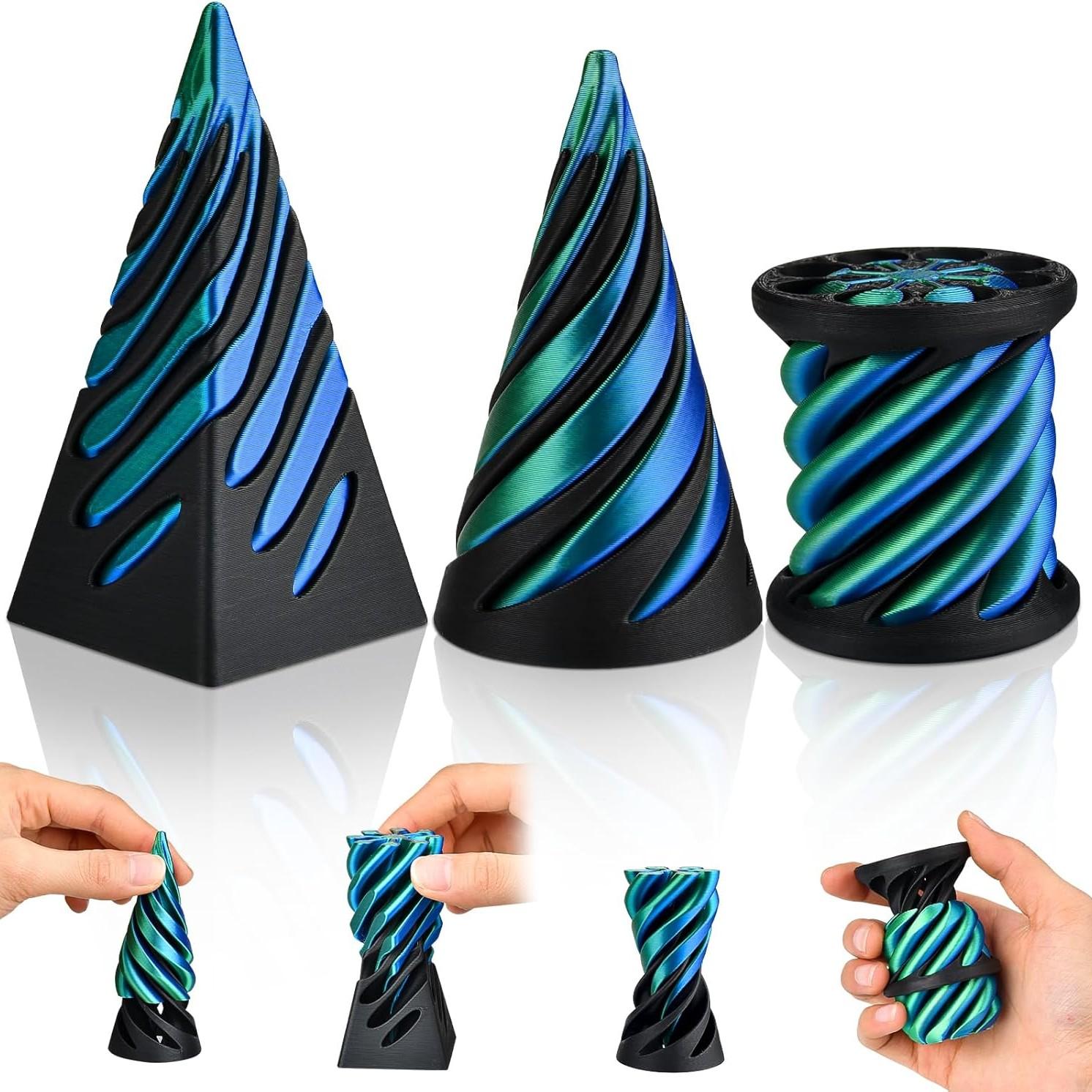 3Pcs Impossible Cone Fidget Toys, 3D Printed Spiral Cone Passthrough Sculpture, Mini Stress Relief Desk Decor, Sensory Anxiety Relief Toy for Adults, Cool Novelty Gift