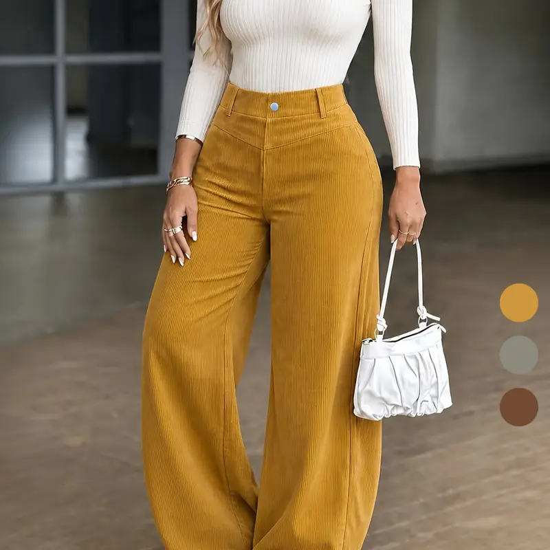 Women's High Waist Corduroy Straight Leg Pants, Loose Fit Casual Long Pants for Autumn Winter, Comfortable and Stylish Bottoms High Waisted Straight