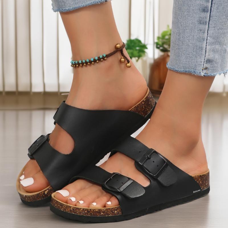 Women's Cork Footbed Slides Adjustable Buckled Slip on Slippers Open Toe Softy Flat Sandals Springfresh
