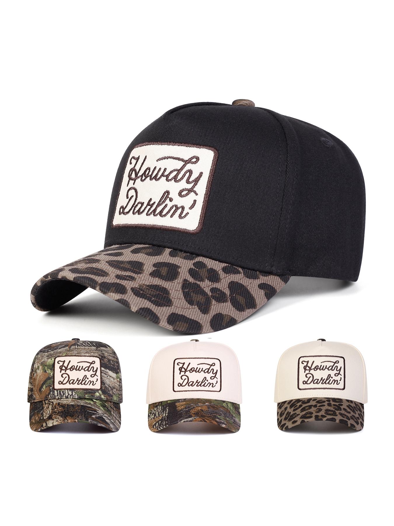 Unisex Adjustable Baseball Cap, Howdy Darlin Letter Embroidery Design, Casual Fitted Woven Fabric Hat for Spring & Fall Outdoor Activities, Camo Dad Hat, Embroidered Hat