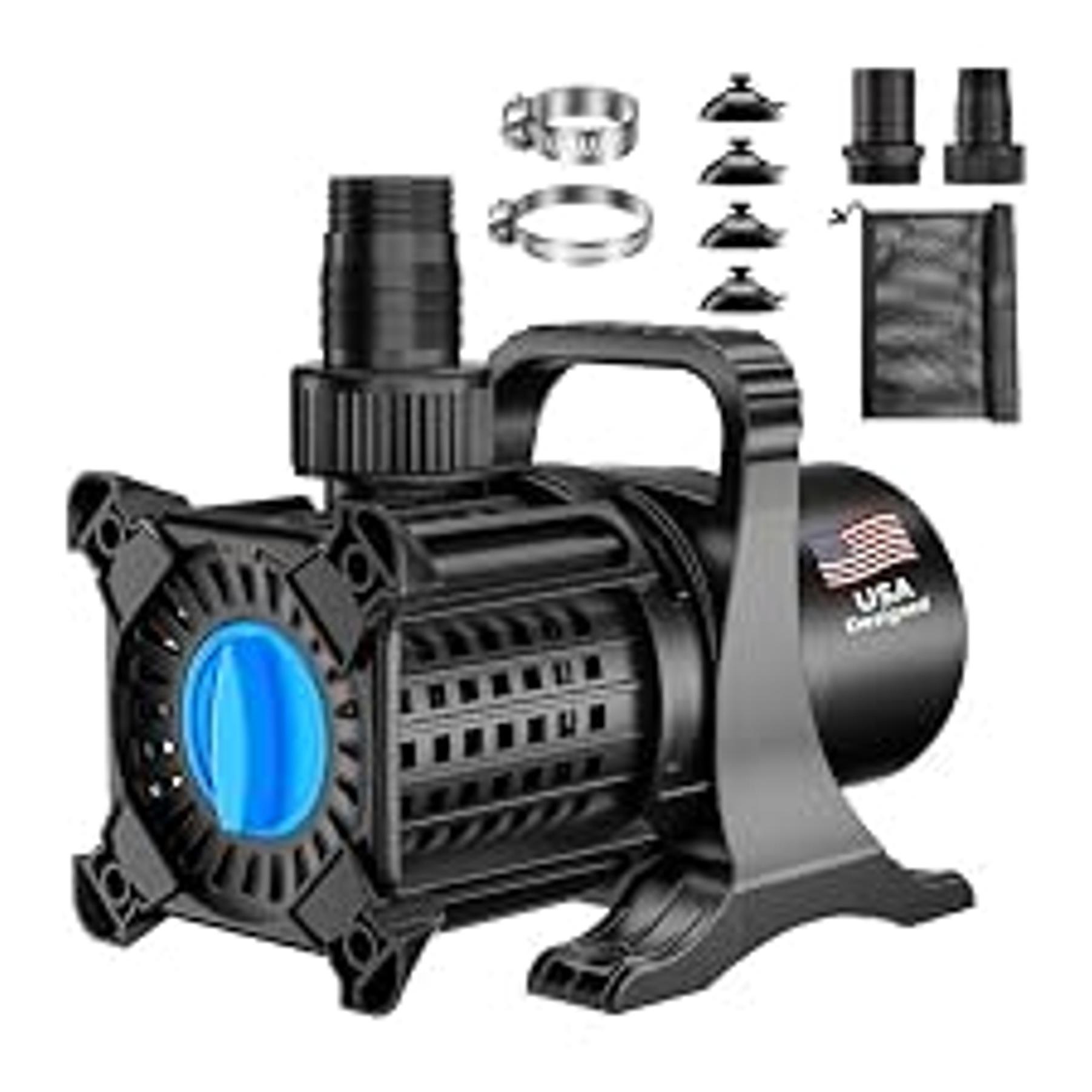 Water Pond Pump Set - 850GPH Submersible Adjustable Fountain & Waterfall Pump, 46W Powerful Motor, 2 Installation Options with Filter Bag & 20.3ft Power Cord for Outdoor Pond Aquarium