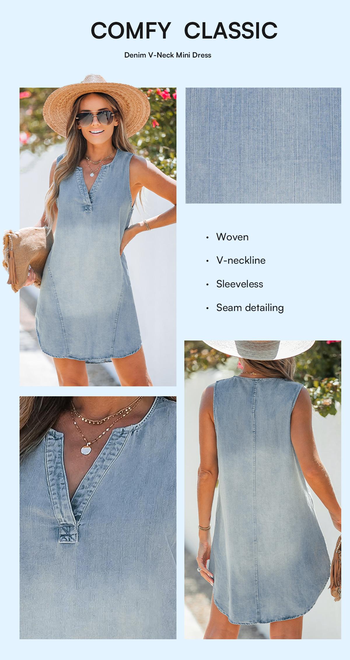 CUPSHE TikTokShopSpringGlowUp Women's Denim V-Neck Mini Dress Sleeveless Casual Summer Sundress for Vacation & Daily Wear Basic Comfortable Chic Style birthday outfit Light Blue SpringStatements