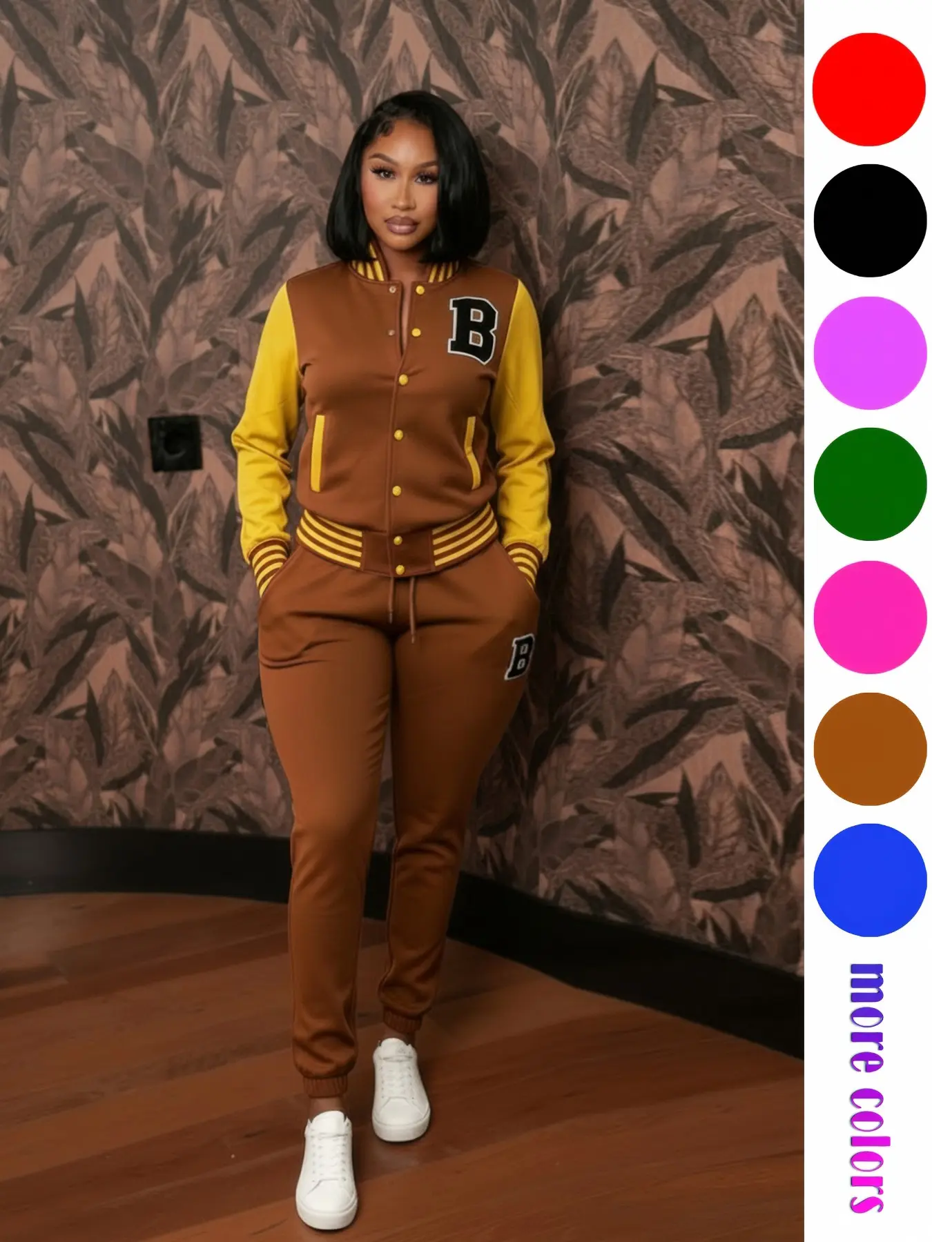 Women's Retro Baseball Collar Jacket and Pants Set, Long-Sleeve Top & Elastic-Waist Pants, Casual Streetwear Two-Piece Set, Sportswear for Daily Wear