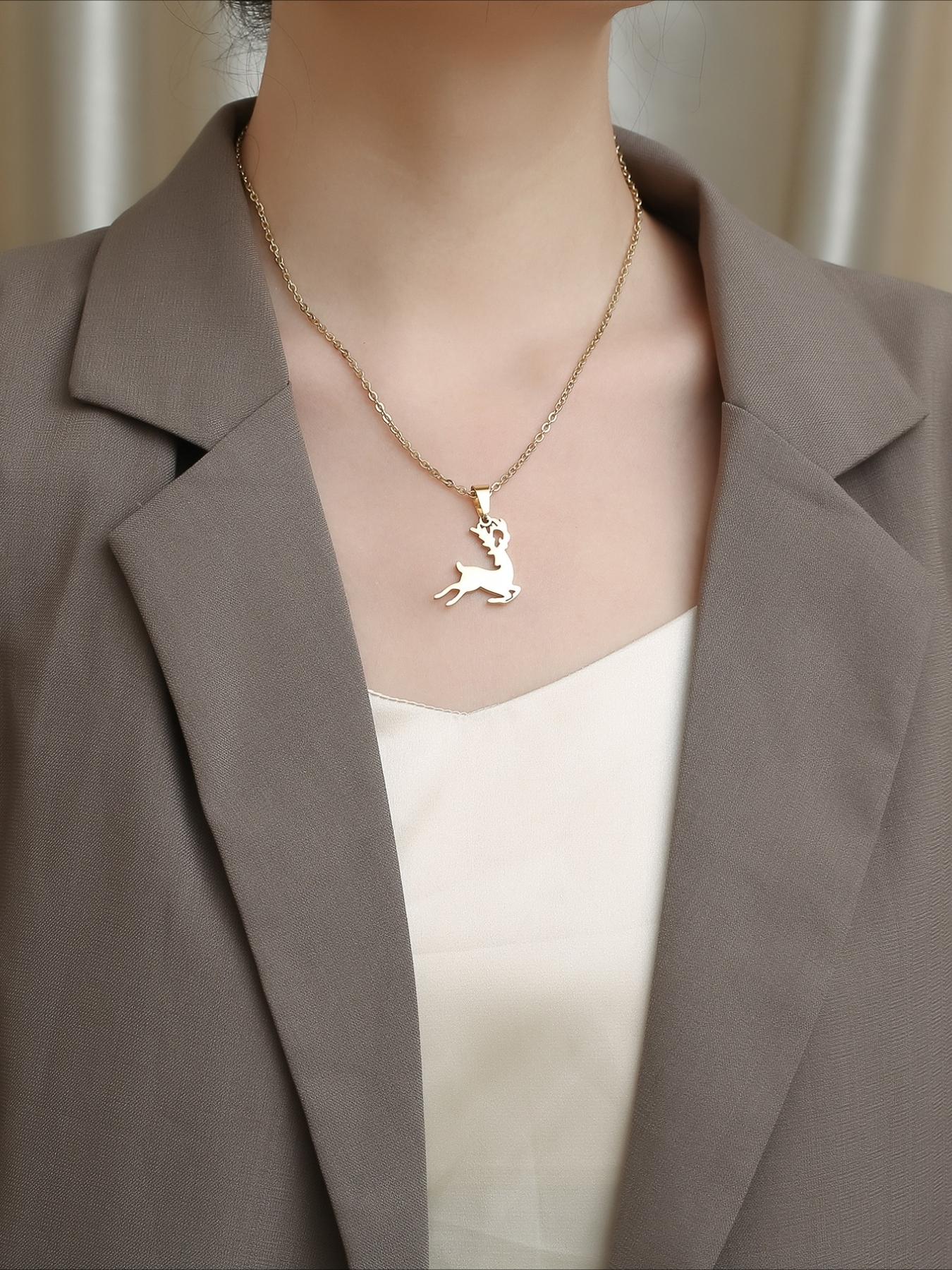 Christmas Elk Pendant Necklace, Stainless Steel Material, Christmas Accessories, Holiday Gifts