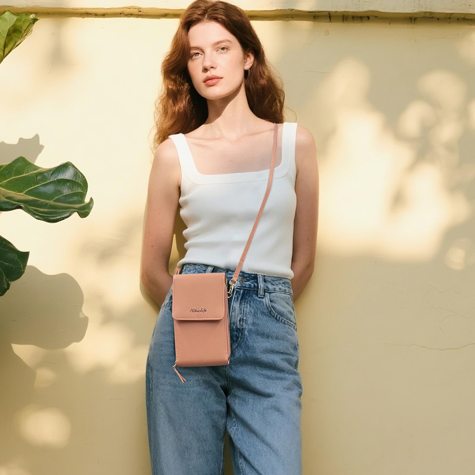 Women's Lightweight Small Crossbody Bag Phone Wallet Crossbody Purse Square Leather Crossbody Wallet for Travel Card Holder Document Bag Touchscreen Compatible SpringStatements