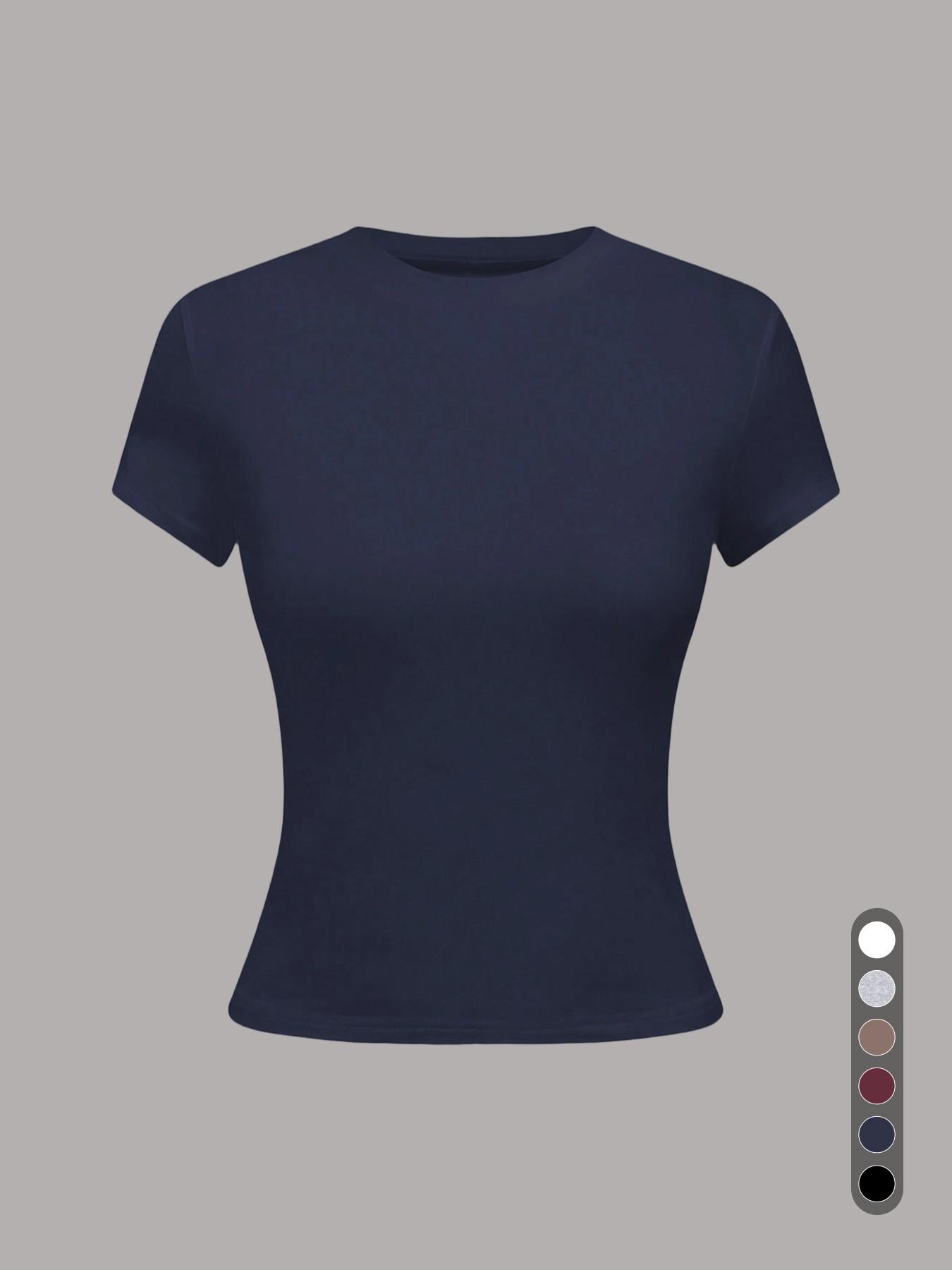 2026 New Arrival Women's Crew Neck Short Sleeve Fitted T-Shirt, Solid Color Slim Fit Basic Crop Tee, Soft Stretchy Breathable Casual Top for Daily Streetwear Shopping and Vacation Outfits All Season Summer