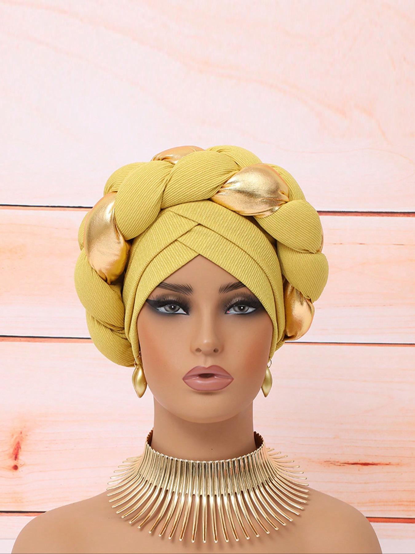 Women's Knitted Headscarf Hat, Braid Design, Puff Ball Style, Comfortable Fit for Daily Wear & Parties, Turban Hijab, Turban Wrap, Fashion Hair Scarves