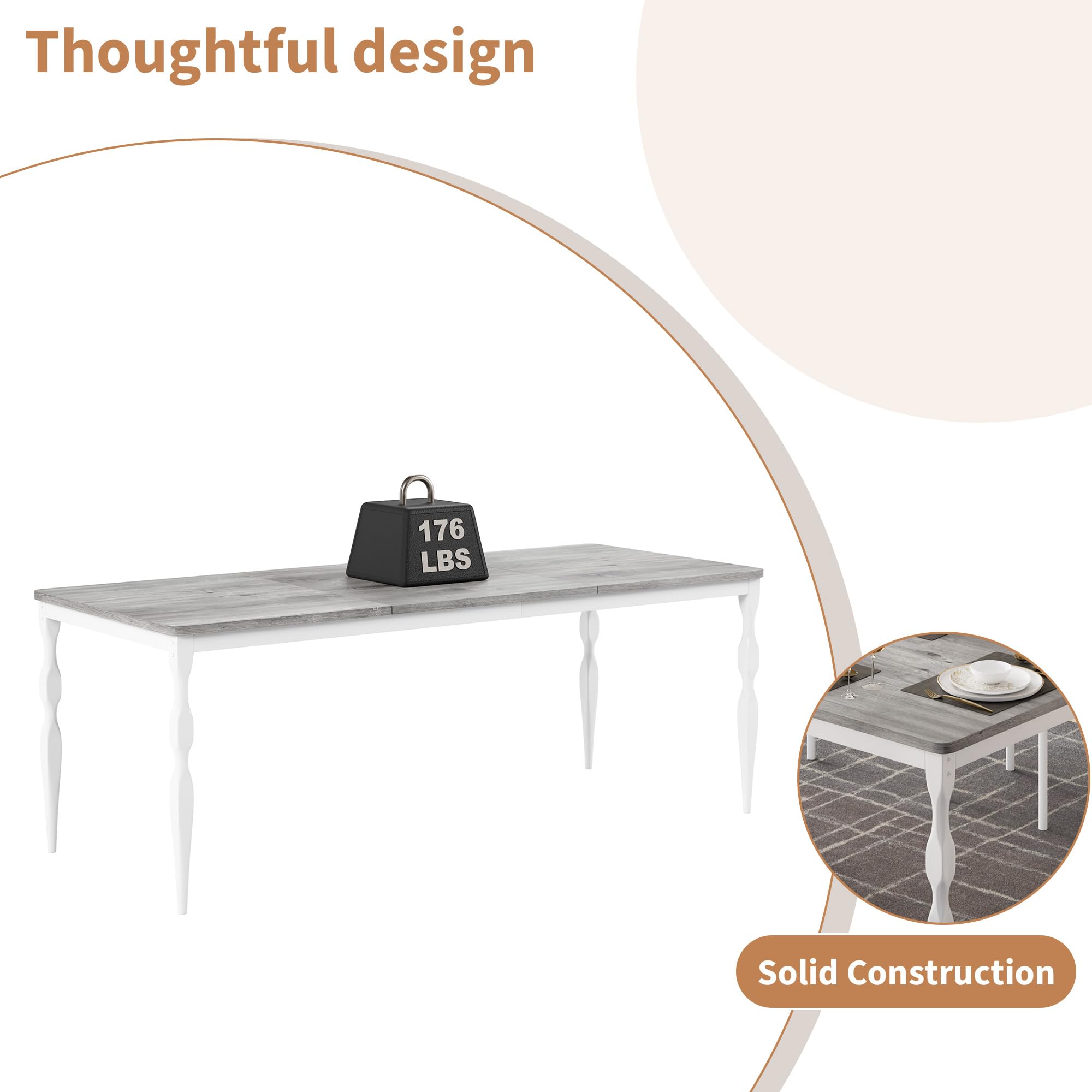 Rectangular Dining Table for 8, 78.8 Inch Rustic Farmhouse Kitchen Table with Large Tabletop, Long Wooden Dining Room Table with Heavy Duty Legs, Dinette and Dinner Desk for Party, Big Family