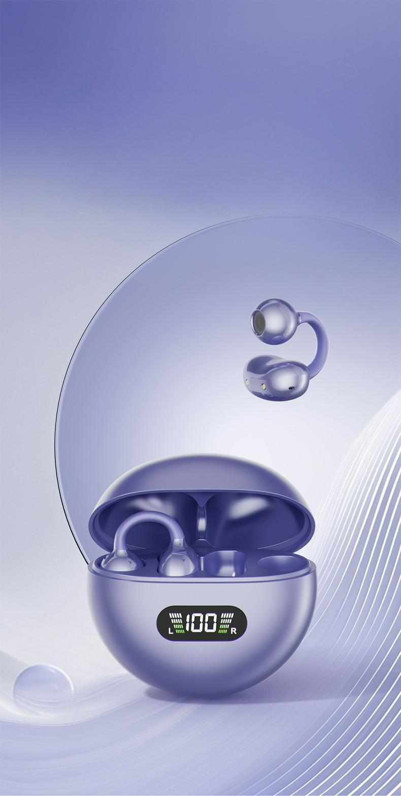 Clip-On Sports Earphones, Wireless TWS Headphones Sports Wireless Earbuds with Deep Bass HiFi Stereo and Rechargeable Battery, Compatible with Android and iPhone