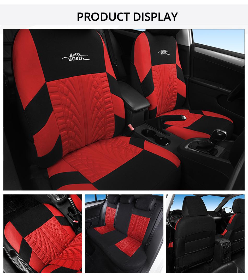 Car Seat Covers for 5 Seats Universal, Fabric Breathable Car Front & Rear Seat Protectors, with Tire Track Details, Airbag Compatible, Full Protection, Fits Most Cars Trucks Vans SUVs, Red Vehicle Seat Covers, Truck Accessories, Car Interior Accessories