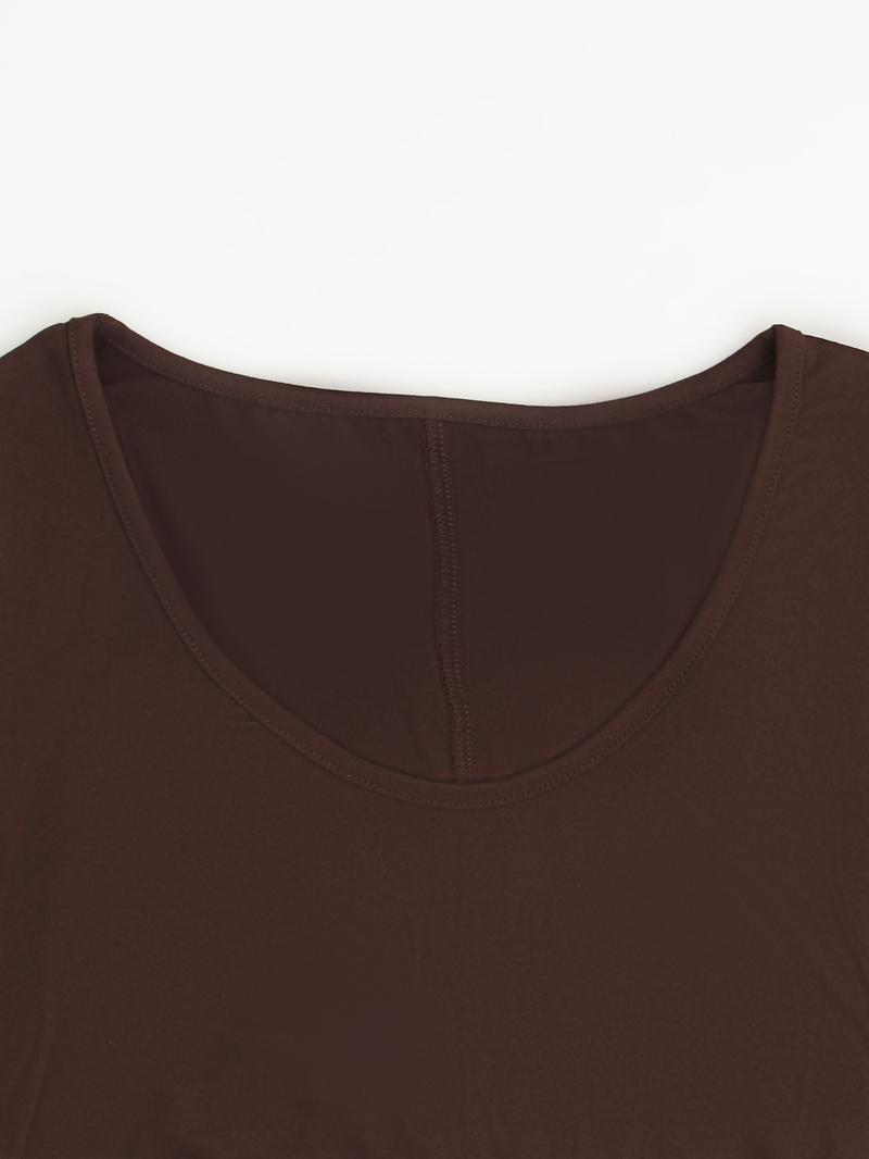 Women's Long Coffee Dress, Large Round Neck Short Sleeve Pocket Sleepwear, Casual Home Clothing Soft Fabric All Seasons Wear