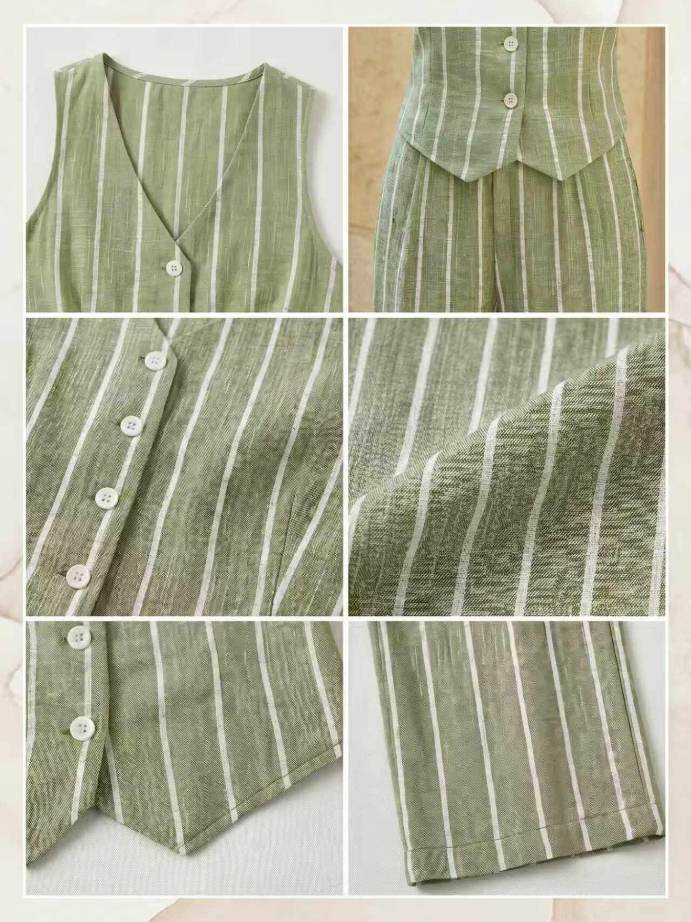 Two-Piece Set | Striped Vest and Wide-Leg Pants | Vintage Casual Chic Vibe | Wrinkle-Resistant No Iron | Comfortable and Stylish Outfit