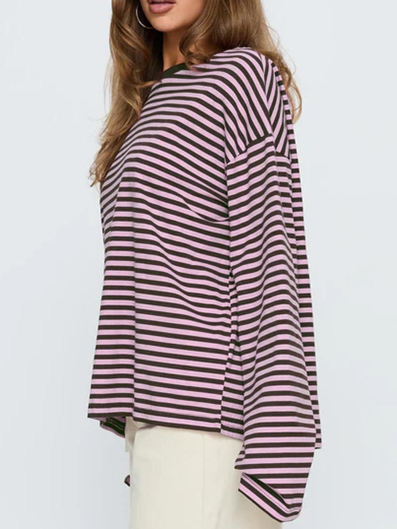 Women's Striped Long Sleeve Top, Casual Versatile Blouse, Stylish Ladies' Fashion Shirt, Perfect for Daily Wear & Layering