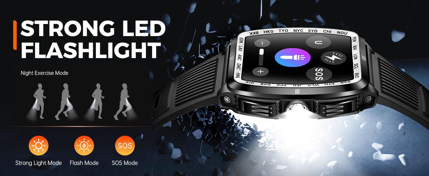 Smartwatch with LED/ UV Flashlight 5ATM Waterproof Smart Watches with Wireless Calling 100+ Sports Modes Diving Watch Multifunctional Digital Watch Gifts for Men Smartwatch with LED/ UV Flashlight 5ATM Waterproof Smart Watches with Wireless Calling 100+ Sports Modes Diving Watch Multifunctional Digital Watch Gifts for Men