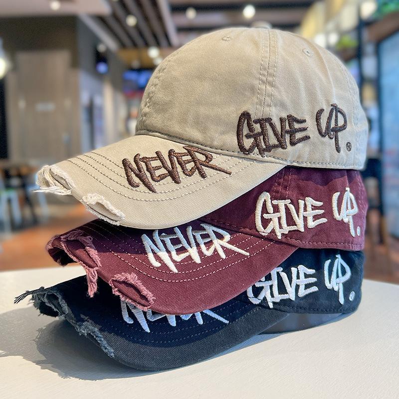 Cool Unisex Distressed Embroidered Dad Hat - Washed Fabric, Curved Brim, Ripped, Sun Protection Graphic Print Cap, Adult Fashion Accessory, Vintage Streetwear, Ideal for Casual Wear, One Size