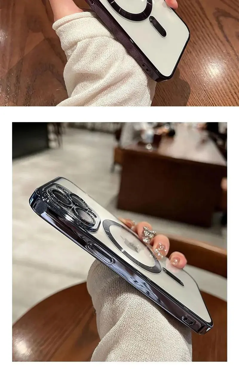 Luxury Transparent MagSafe Wireless Charging Half Wrapped Case for iPhone 18 Pro Max 17 Air 16 15 14 13 12 11,Magnetic Soft Silicone Casing, Matte Purple Gradient Glitter Bling, Shockproof Protection, Phone Accessories-A247