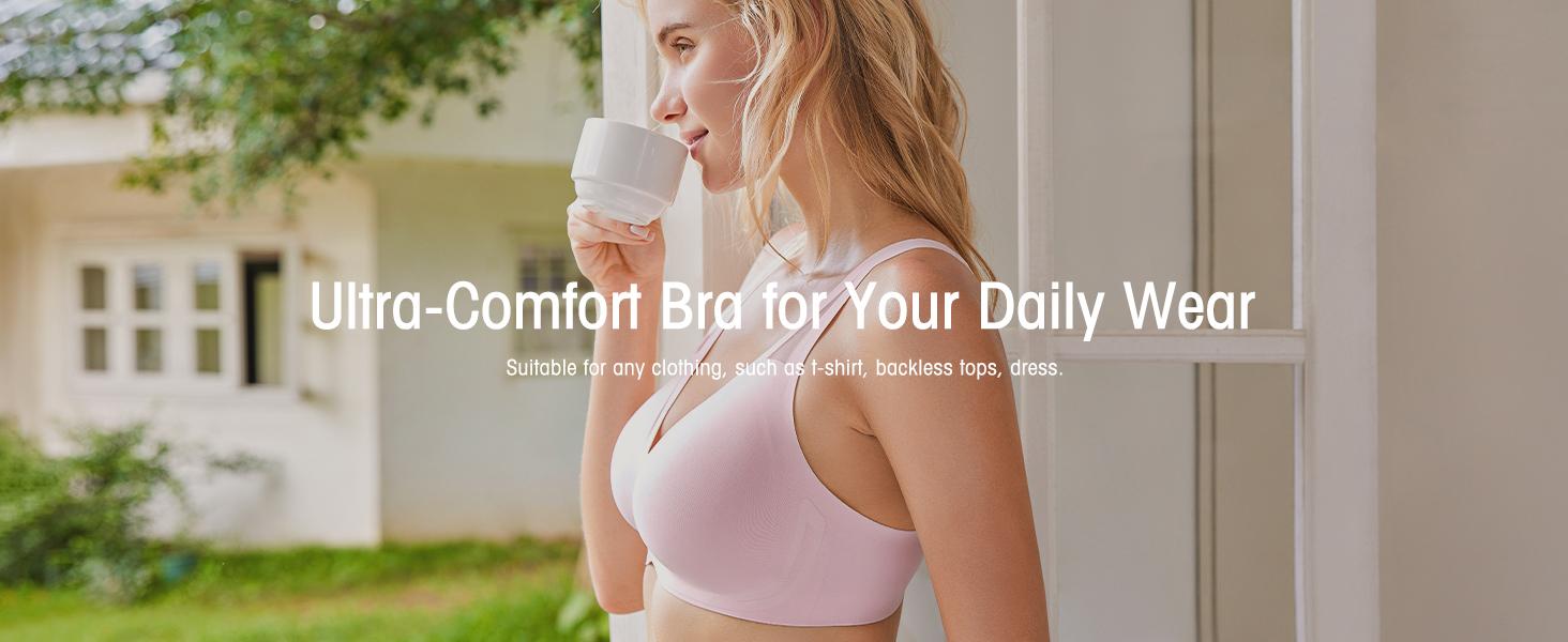 Wingslove Women's Wire-Free Seamless Bra Smooth Plunge Comfort Bra with Mesh Strap Support Wingslove Women's Wire-Free Seamless Bra Smooth Plunge Comfort Bra with Mesh Strap Support