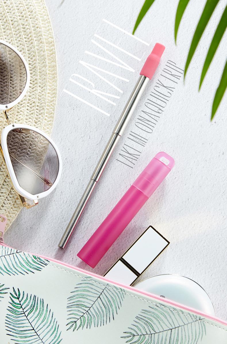 Telescopic Reusable Drinking Straws Stainless Steel Metal Straws Folding Straw Set With Case Cleaning Brush Camping Travel Straw