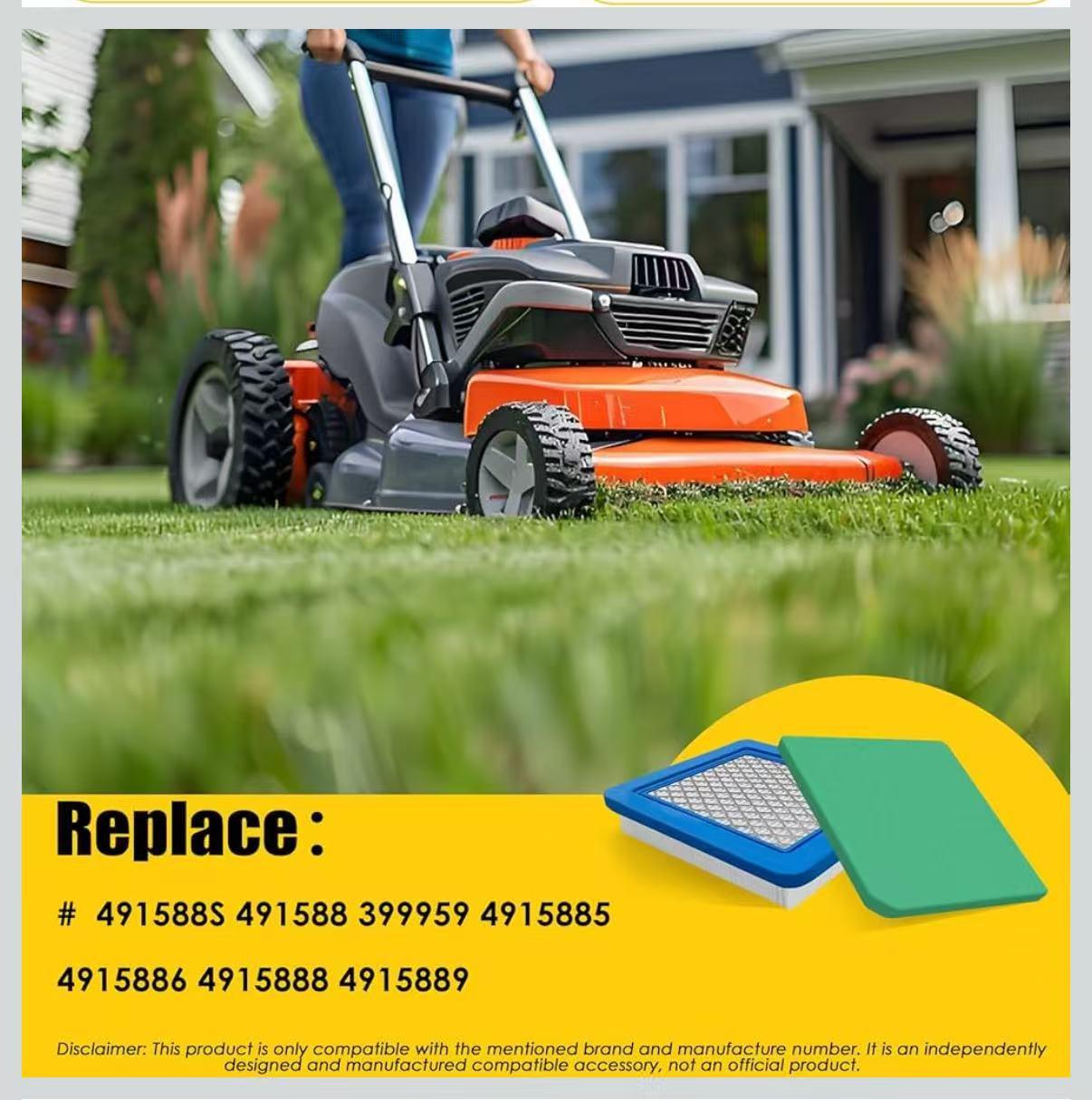 491588S Flat Air Filter Replacement for Briggs & Stratton 491588 399959 Lawn Mower Engine Premium Paper Air Filter Quantum Series 491588S