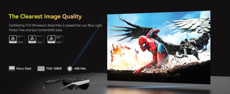Rokid AR Max 2 Glasses, AI & AR Glasses, 300" 120Hz Ultra-HD Home Theater Screen, 50° FOV, 600 Nits Brightness, Adjustable up to -6.00D, Hi-Fi Sound & Private speakers,  Immersive Display for iPhone 16/15, Steam Deck, ROG, Mac, PC, Android & iOS