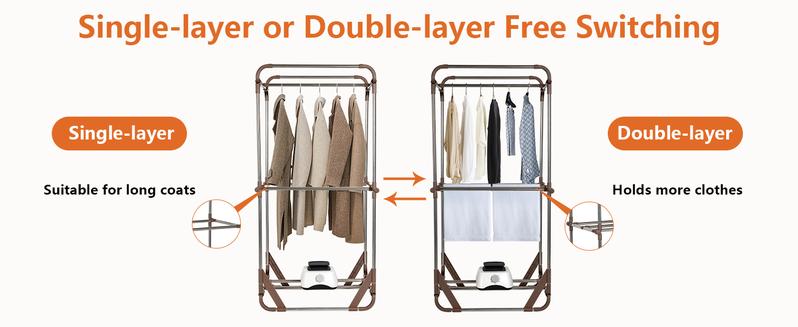 Uten Clothes Dryer Portable, 1500W Power Electric Clothes Hooded Dryer Machine with Timer, 2-Tier Laundry Drying Wardrobe, Foldable Clothes Drying Rack and Dryer for Travel, Apartments, RV, Home - Blue