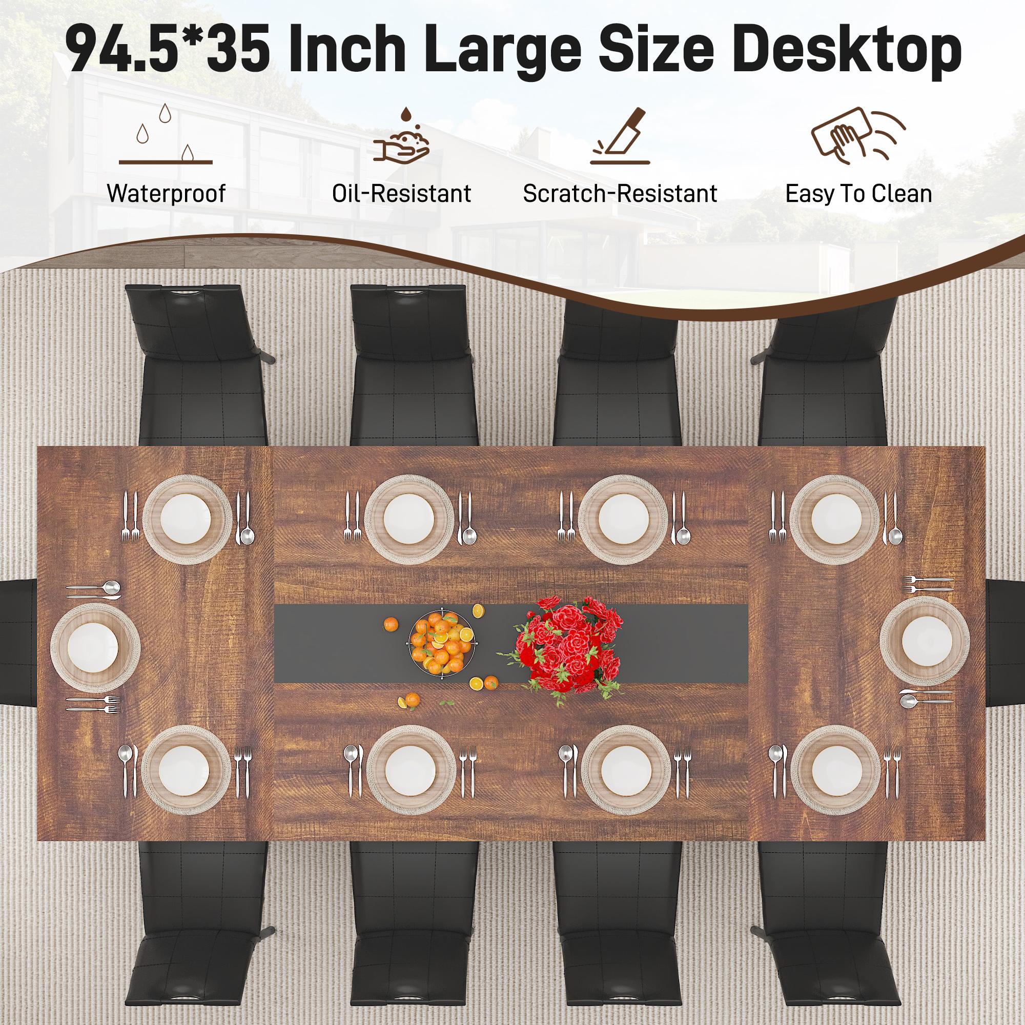 94In/78In/71In Large Rectangular Brown Dining Table for 4 5 6 7 8 People w/35 Marble-Color Wood Watrproof Tabletop,Adjustable Leg.6ft Luxurious Family Dinner Table for Office Kitchen Living Room (not included Chair)