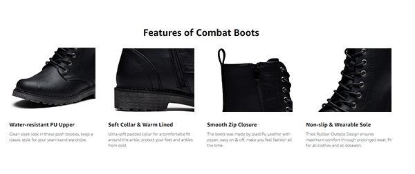 Vepose Women's 25 Combat Ankle Boots Fashion Lace up Inner Zipper Booties  Water Proof Classic Shoe Leather Casual Girl Footwear Bota Knee Black