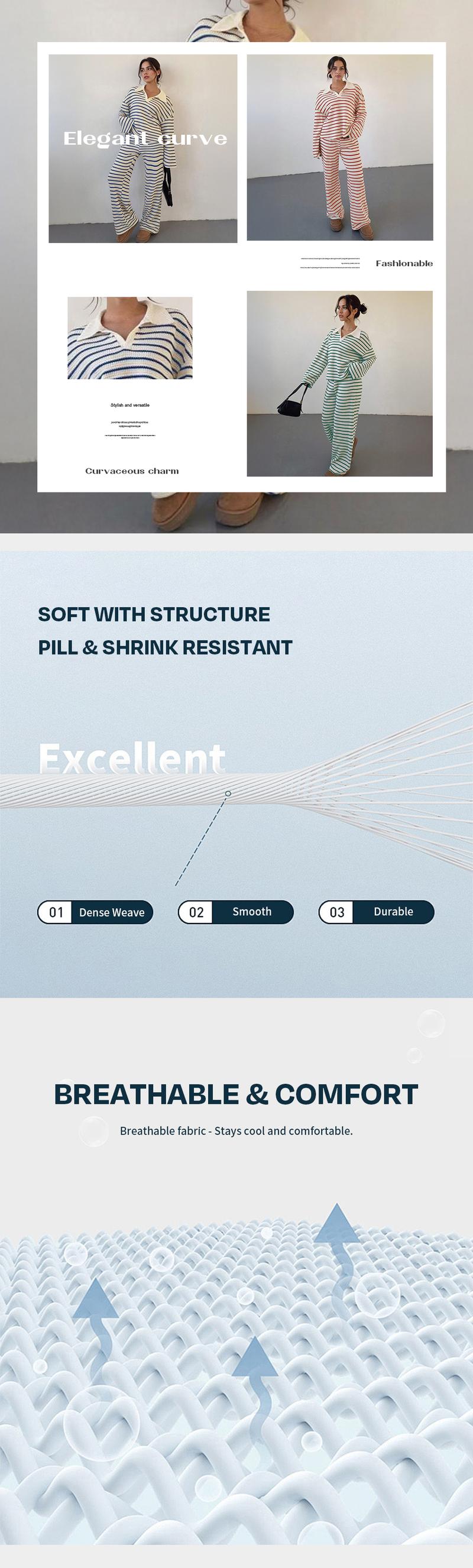 KatchMe Women's Casual Color Matching Stripe Long Sleeve Top & Wide Leg Trousers Co-ord, Soft V-Neck Loose Two Piece Outfits, Comfortable Womenswear #BlackFriday#