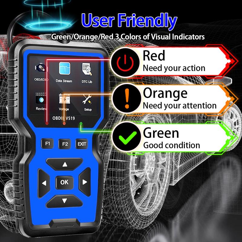 V519 Car OBD2 Scanner Diagnostic Tool Code Reader with Real-Time Battery Voltage Testing & Engine Fault Code Scanner for Professional Diagnosis