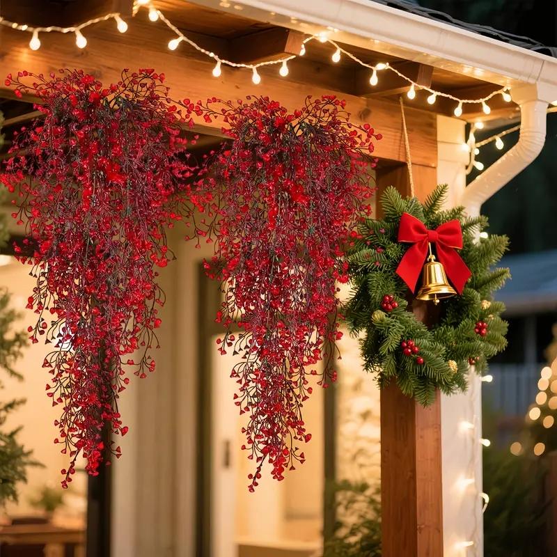 4-Pack - Red Poinsettia Christmas Vine Artificial Vines - Realistic Plastic Christmas Decorations, No Required, Easy to Hang, Suitable for Home and Holiday Decorations, Winter Seasonal Decoration, Elegant Decoration, Durable Decoration, Decorative Flowers