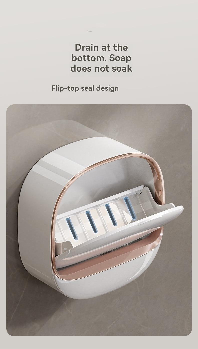 1pc Bathroom Soap Dish Wall Mounted No-Drill Drainage Box, Bath Organizer Storage Rack for Shower Room Essentials, Bathroom Accessories, Soap Dish Holder