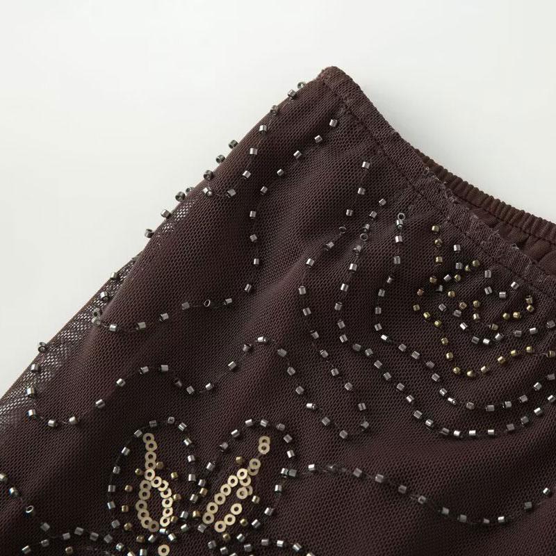 Women's Summer Beaded Sequined Pants Baggy Streetwear Wide Leg Pants Woman Fashion Office Casual Bottoms High Waist Pants Fluid Trousers Bohemian Boho Trousers Boho Festival Trousers