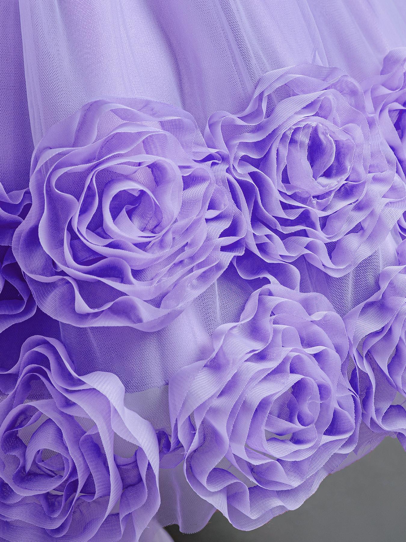 Girls Short Sleeve Party Dress Floral Embroidery Puffy Tulle Bow Flower Girl Princess Gown