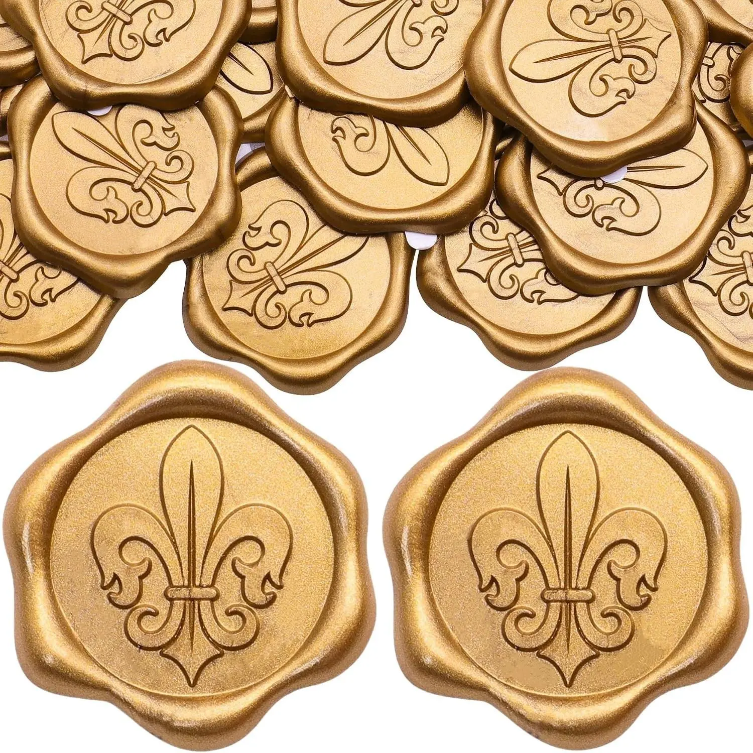 Fleur De Lis Wax Seal Stickers - 50pcs Antique Gold Wedding Party Invitation Envelope Seal Stickers for Invitation, Greeting Cards, Gift Wrapping