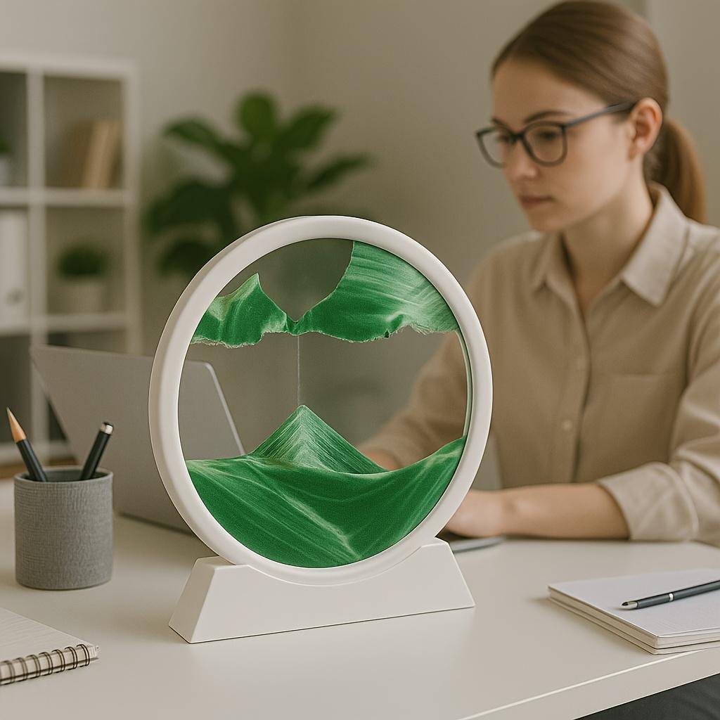 7.4-inch round mobile sand painting - Liquid motion 3D dynamic landscape, in purple, green and red, Bohemian style glass sand painting, suitable for home office desktop decoration, for relaxation and stress relief, unique gift and holiday decoration idea